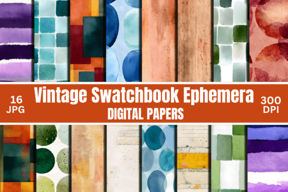 Download Vintage Swatchbook Ephemera Digital Pape - Premium Bundle