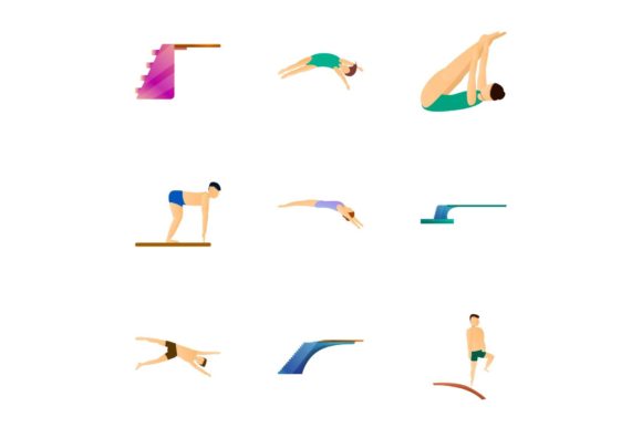 Download Diving Board Icon Set, Cartoon Style - Diving board Collection