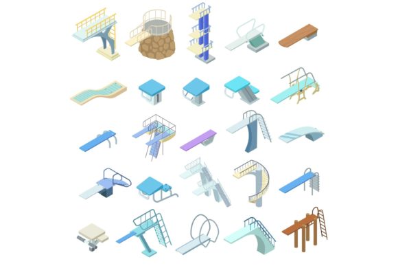 Download Diving Board Icons Set, Isometric Style - Diving board Collection