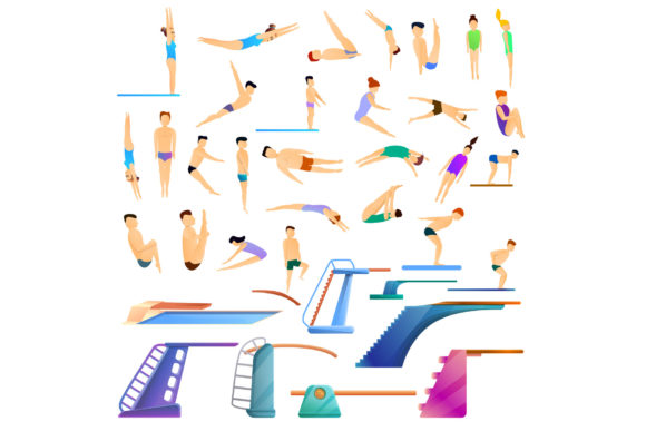 Download Diving Board Icons Set, Cartoon Style - Diving board Collection
